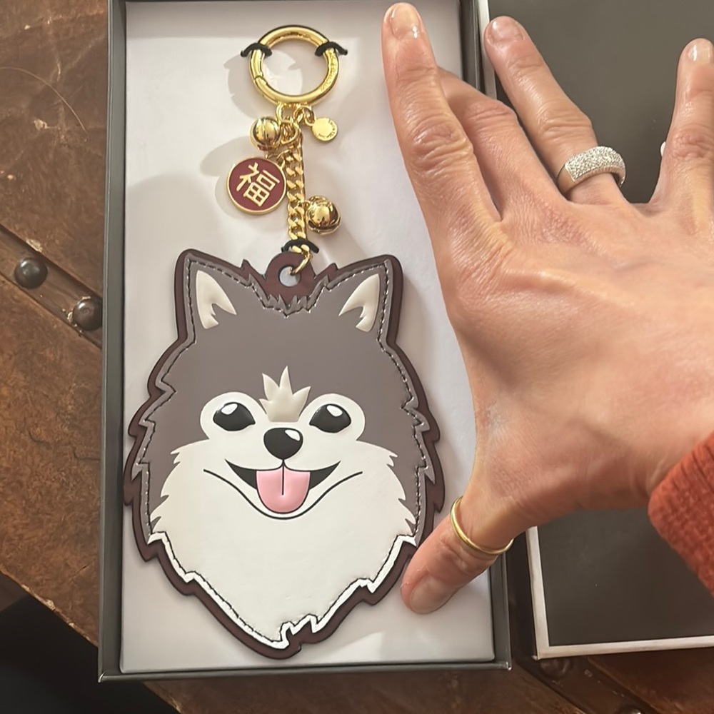 Michael Kors Brown and White Dog Keychain Bag Charm